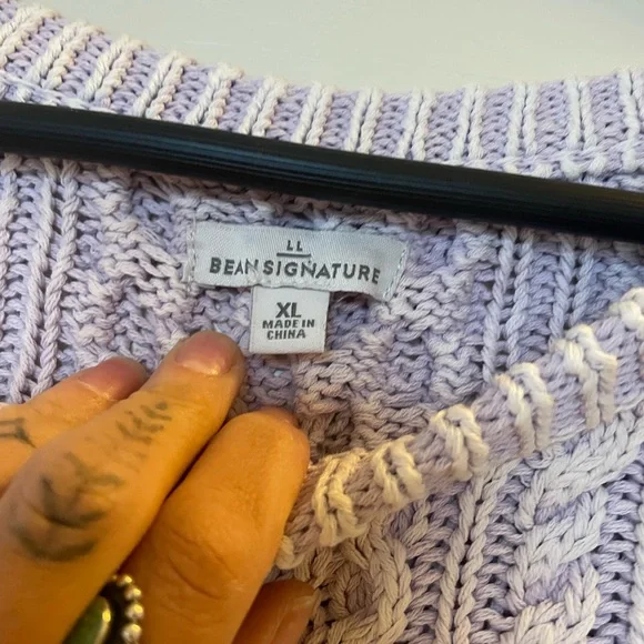 LL Bean Signature Cotton Fisherman Cable Knit Tunic - Lavender Size XL - Picture 6 of 10